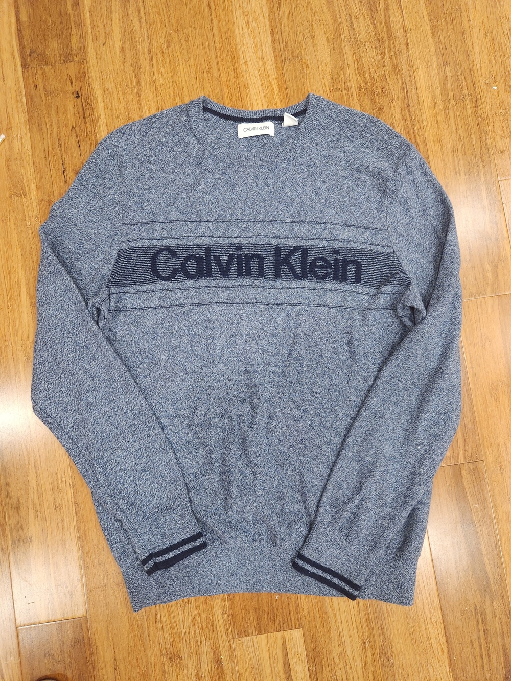 Calvin Klein Navy Heather Crewneck Sweater with Logo Band